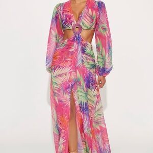 Fashion Nova Pink Tropical Maxi Dress